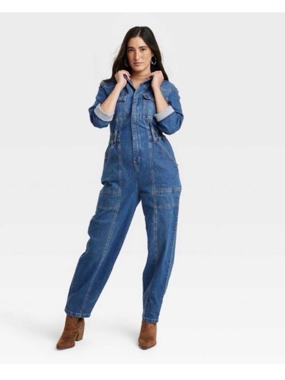 Universal Thread Midwash Long Sleeve Denim Jumpsuit - Size 17